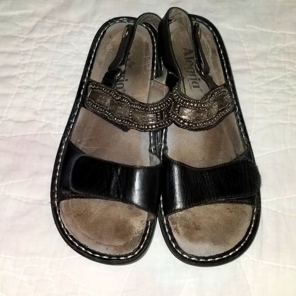 Alegria PG Lite Verona Antique Pewter Black Leather Sandals 39